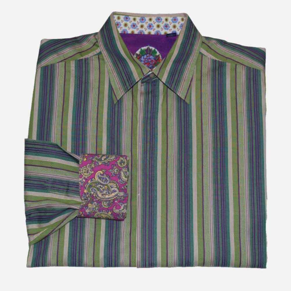 ROBERT GRAHAM Knowledge Wisdom Truth Striped Embroidered Shirt Size XL